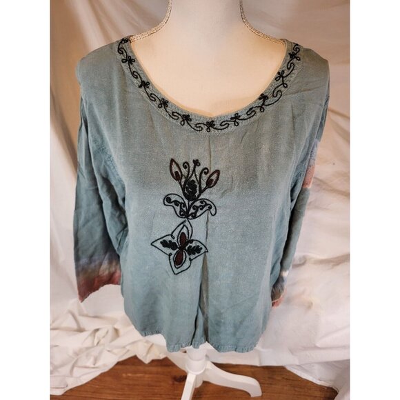 Vtge Magic Embroidered Rayon Tie Dye 3/4‎ Sleeve Top  Free Size - Picture 1 of 5